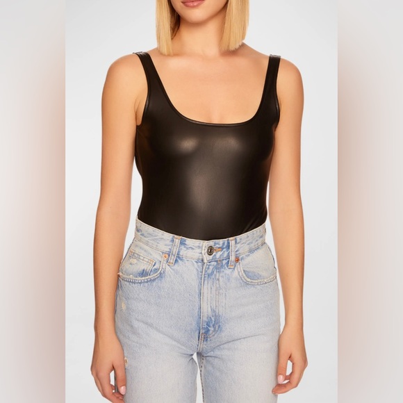 NWT SUSANA MONACO FAUX LEATHER THONG BODYSUIT IN BLACK - Picture 3 of 6